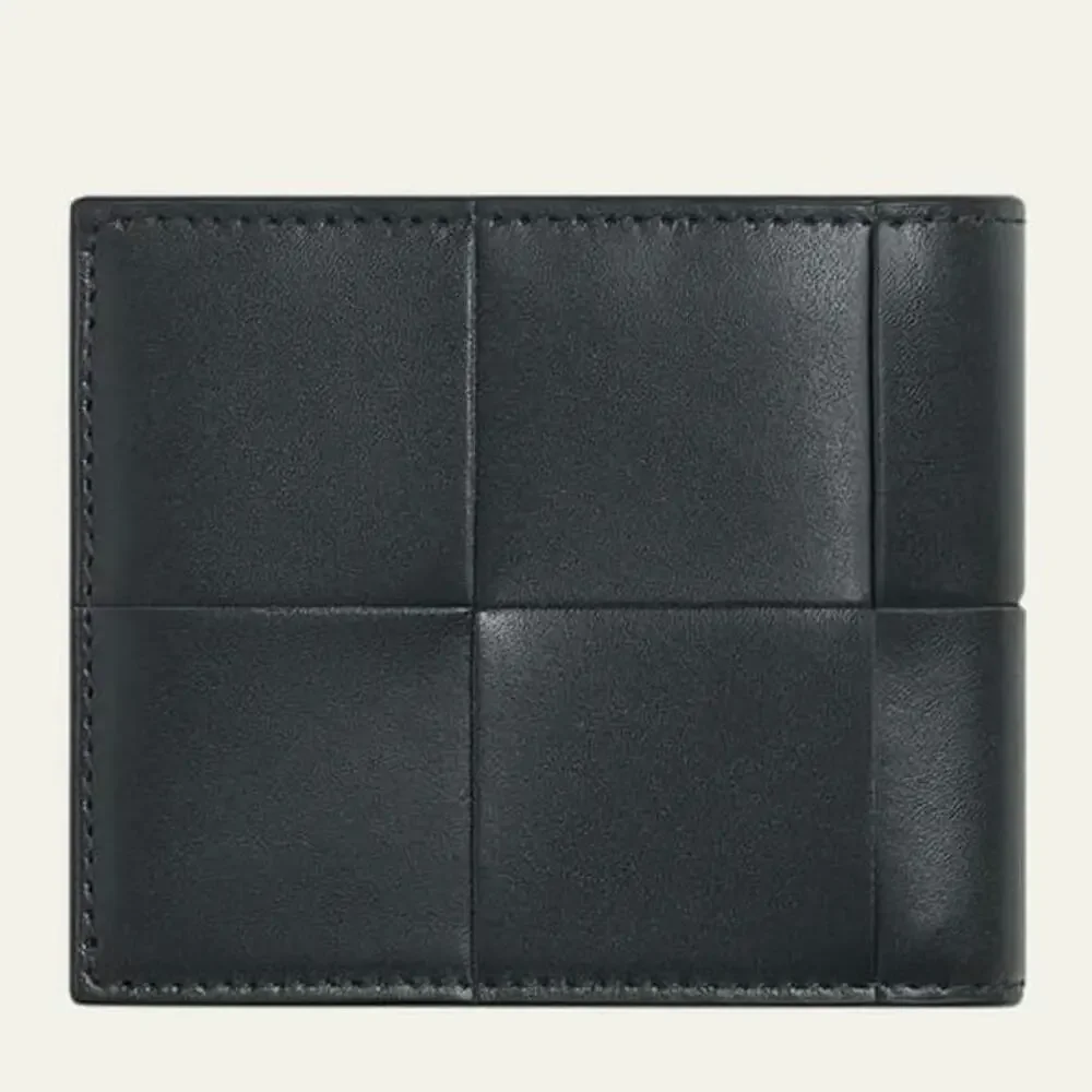 NEW Bottega Veneta Cassette Intreccio Leather Bifold Wallet Black Italy Designer